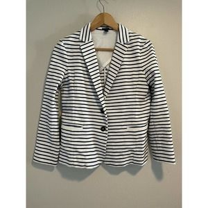 J Crew Womens Maritime Blue Stripe Blazer Cotton Nautical Jacket Small